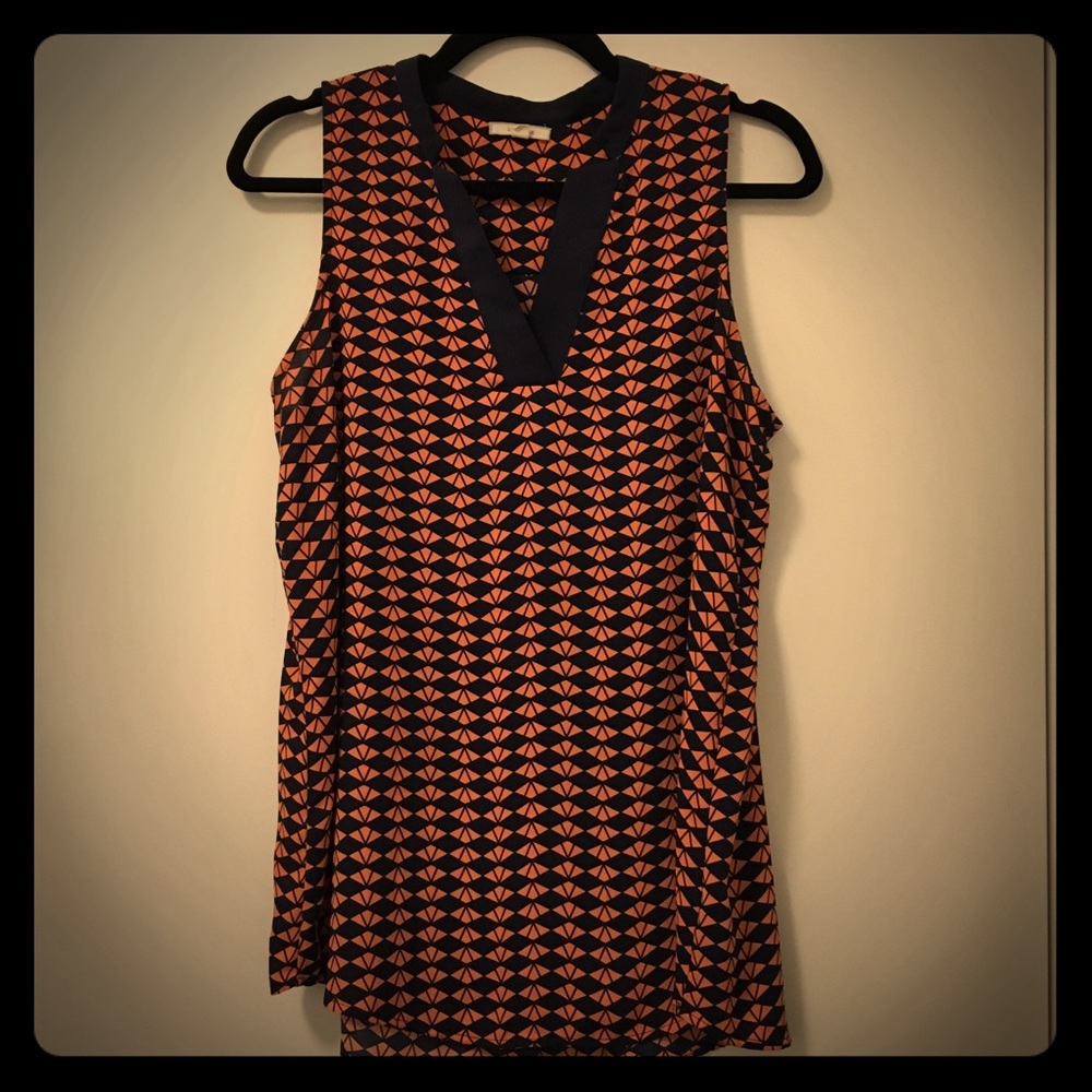 Pleione Orange & Blue Sleeveless Blouse